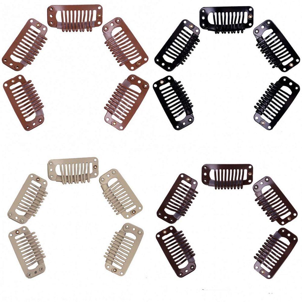 ZHONGJIUYUAN 100Pcs Clips 9-Teeth Snap-Comb Wig Clips with Rubber for Hair Extension Wigs Weft Hairpiece DIY Clips (4 Color Mixed)
