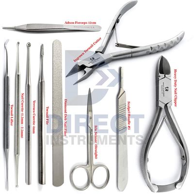 10Pcs Toe Nail Removal Set Chiropody Podiatry Instruments Ingrown Nipper Scissors Curette