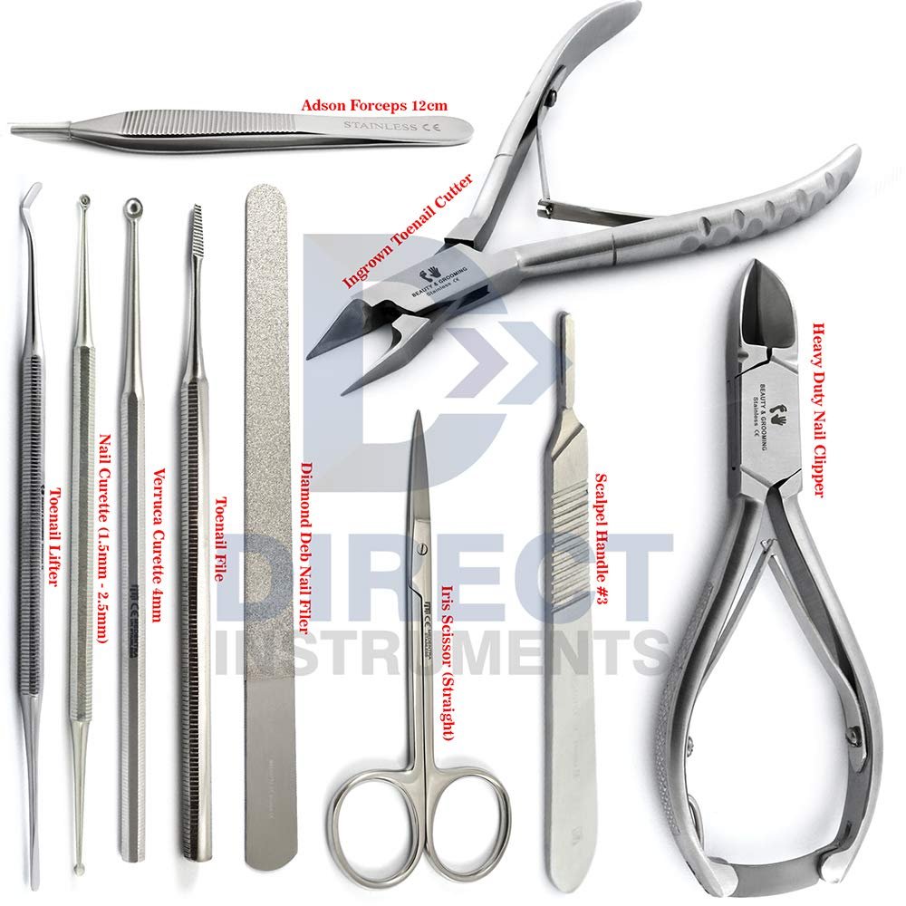 10Pcs Toe Nail Removal Set Chiropody Podiatry Instruments Ingrown Nipper Scissors Curette