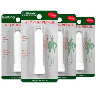 Clubman Pinaud Styptic Pencil Jumbo, Stops Bleeding Fast from Razor Nicks and Minor Cuts, 1 oz (Pack of 4)