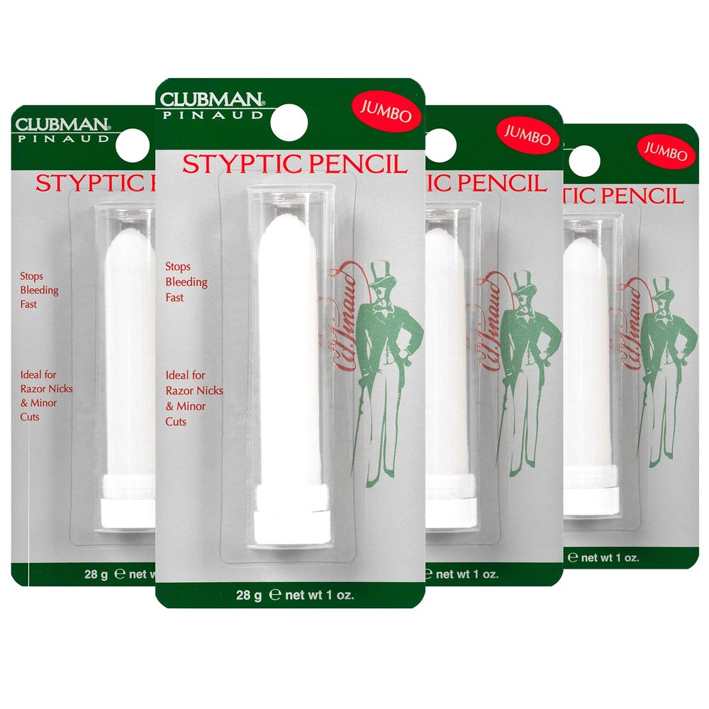 Clubman Pinaud Styptic Pencil Jumbo, Stops Bleeding Fast from Razor Nicks and Minor Cuts, 1 oz (Pack of 4)