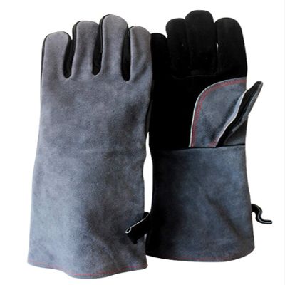 Heat Resistant Gloves High Temperature Gloves Grill BBQ Gloves Leather Glove with Long Sleeve for Men Women (Gray)