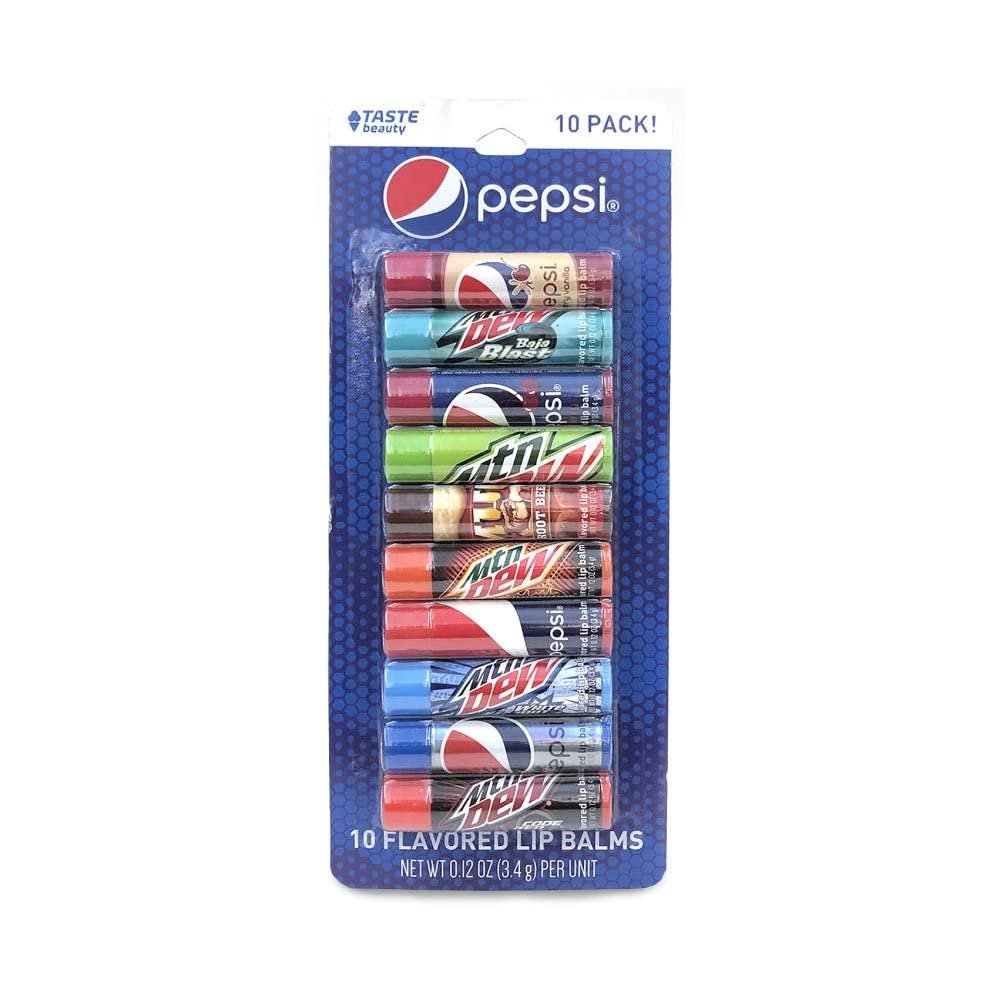 10 Pepsi & Mountain Dew Flavored Lip Balms! Tastes just Like Your Favorite Flavors Including Pepsi, Mountain Dew, Mountain Dew Code Red, Cherry Vanilla Pepsi and Many More!