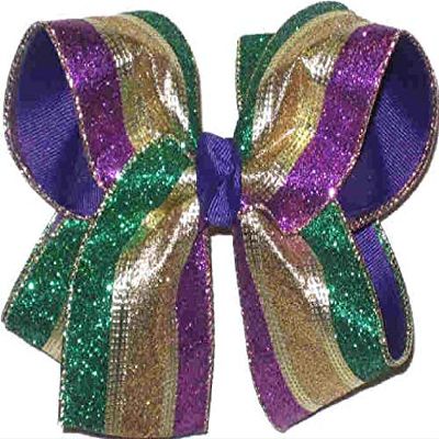 Rainbows By Paulette HL-108L Large Mardi Gras Purple Green and Gold Glitter Stripes over Purple