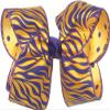 OV-2817L Large Geaux Tigers Purple and Gold Tiger Stripes over Purple Dots on Yellow Gold Hair Bow view 1