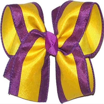Rainbows By Paulette OV-1514L Large Geaux Tigers Purple and Yellow Gold Stripes Hair Bow