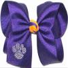 BBJ-102L Large Geaux Tigers Large Crystal Paw on Regal Purple with Yellow Gold Knot Hair Bow view 1