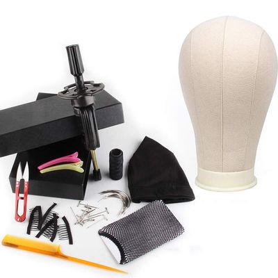 11 PCS Wig Making Kit Canvas Block Head With Stand Mannequin Head Diy Dome Wig Cap Combs Needles T Pins Thread Clamp22 Inch Head tools