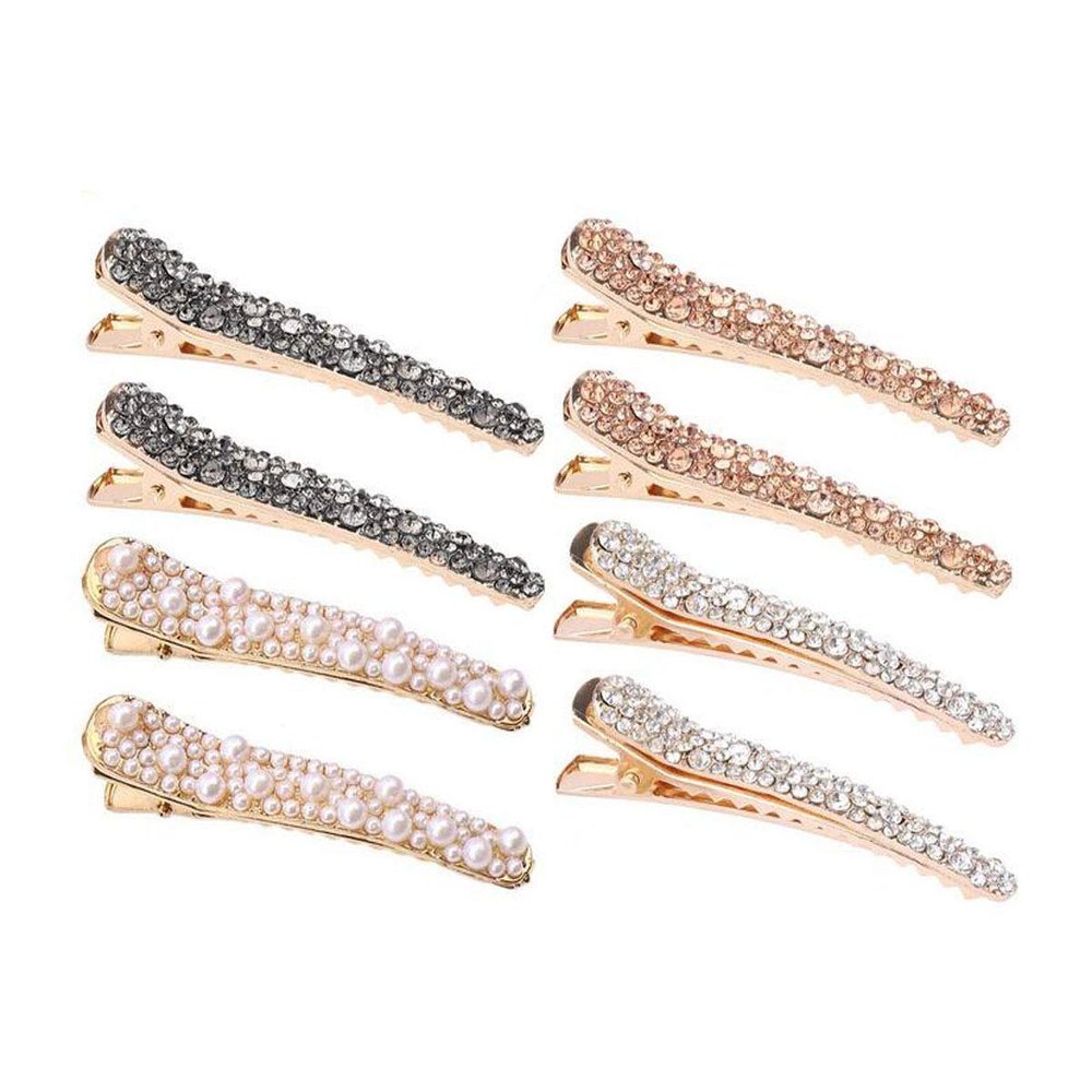 8 Pcs Shiny Rhinestone Crystal Duckbill Clip Imitation Pearls Alligator Clips Hair Clips Hairpins Styling Tools Accessories for Women