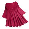 Aniywn Women Round Neck Lace Up Lace Patchwork Flare Pullover Top Casual Plus Size 3/4 Sleeve Floral Printed T-Shirt view 1