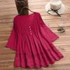Aniywn Women Round Neck Lace Up Lace Patchwork Flare Pullover Top Casual Plus Size 3/4 Sleeve Floral Printed T-Shirt view 2