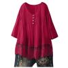 Aniywn Women Round Neck Lace Up Lace Patchwork Flare Pullover Top Casual Plus Size 3/4 Sleeve Floral Printed T-Shirt view 4