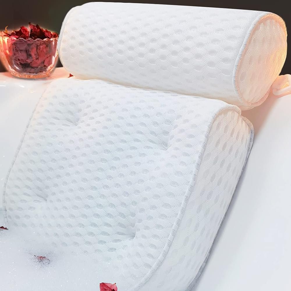 AEROiVi Luxury Bath Pillows for TubBath Pillow Bathtub Pillows for Head and Neck Support Bath Cushion Made from Soft Spacer Mesh Material with Suction Cups