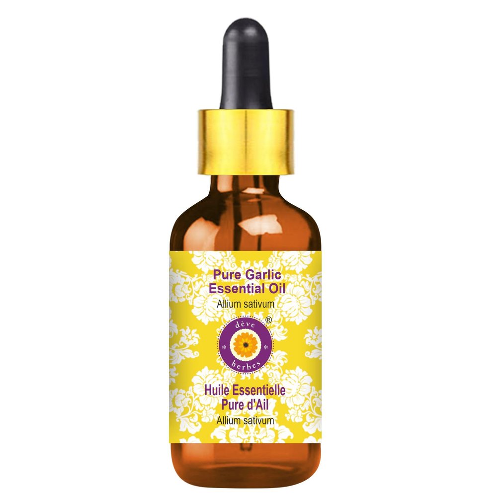 dve herbes Garlic Essential Oil (Allium sativum) with Glass Dropper | Pure | Non-Sticky | Non-Greasy | Lightweight | Men & Women | All Skin Types | Steam Distilled 50ml (1.69 oz)