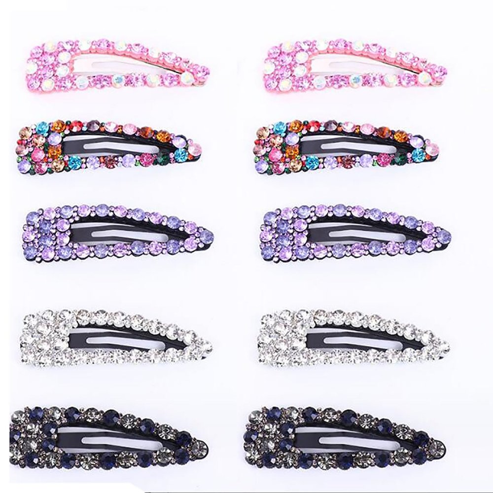 10 Pcs Fashion Rhinestone Snap Hair Clips Metal Alloy BB Clip Side Clip Hair Barrettes Hair Pins Styling Tool Accessories for Women (Random Color) (A#)
