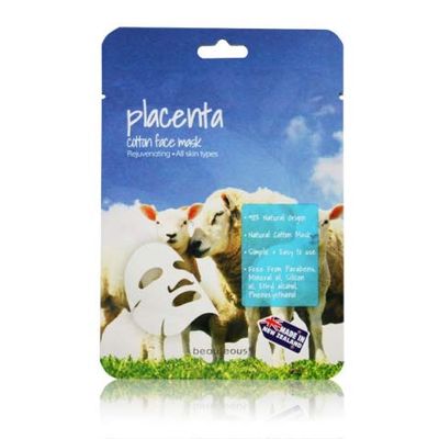 beauteous New Zealand Natural Cotton Face Mask with Placenta Extract, Rejuvenating, All Skin Types, 1 sheet