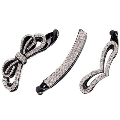 3 Pcs Elegant Shiny Rhinestone Cryrstal Banana Hair Clips Comb Butterfly Love Heart Hair Claw Clip Ponytail Holder Hair Accessories for Women