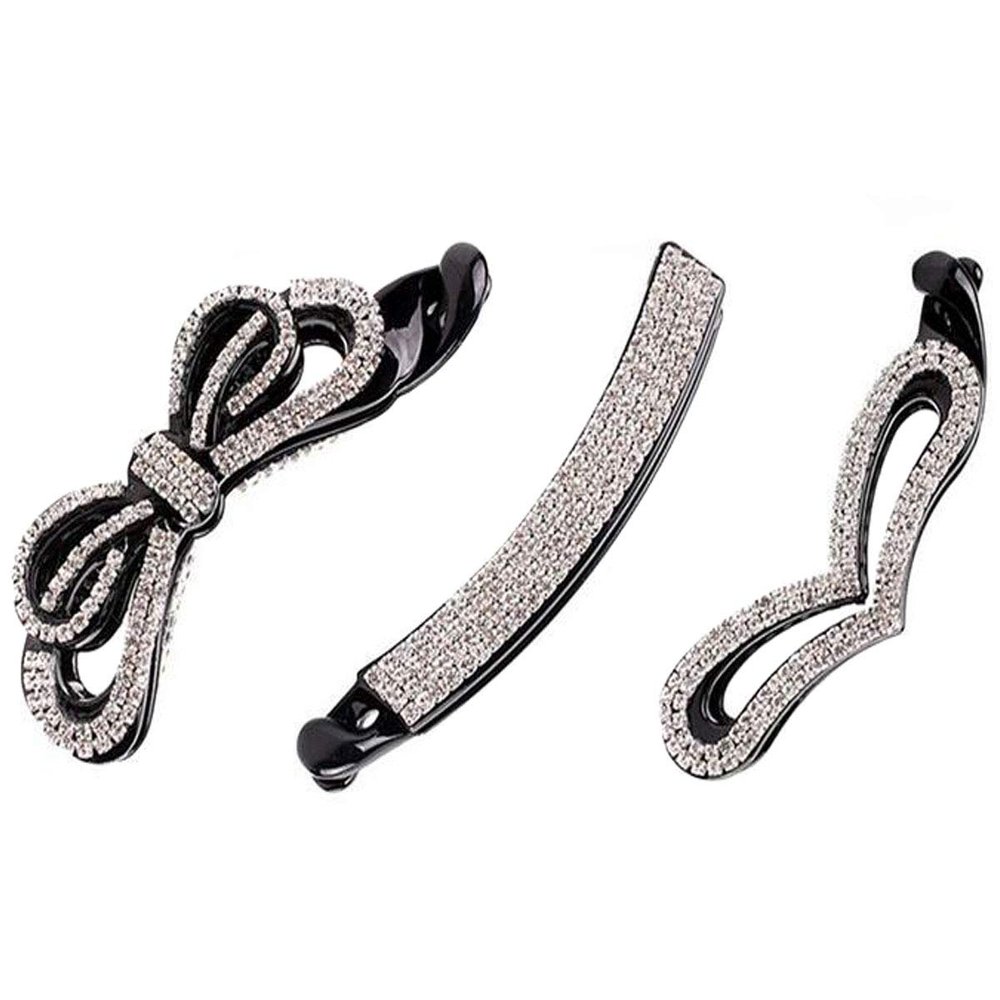 3 Pcs Elegant Shiny Rhinestone Cryrstal Banana Hair Clips Comb Butterfly Love Heart Hair Claw Clip Ponytail Holder Hair Accessories for Women