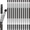 12 Packs Eyebrow Spoolie Brush and Angled Brow Brush, Multi-functional Mini tool for Tinting Angled Eyebrow, Suitable for Cream Gel (Silver) view 1