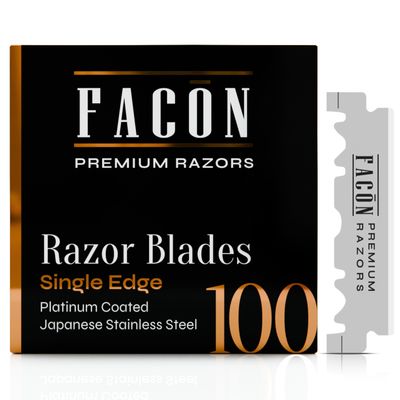 100 Facn Single Edge Razor Blades for Barber Straight Razor, Straight Razor Blades for Shaving, Platinum Japanese Stainless Steel for Smooth & Precise Shave, Premium Replacement Barber Razor Blade