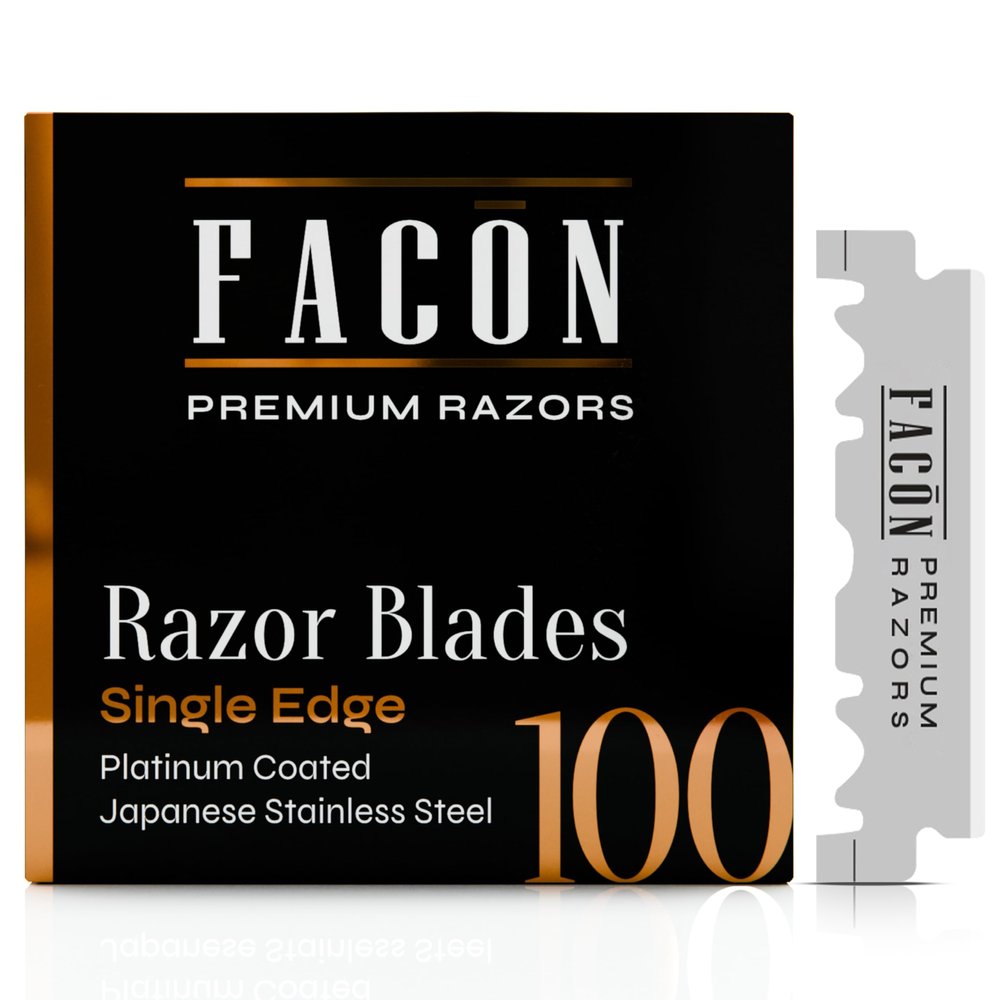 100 Facn Single Edge Razor Blades for Barber Straight Razor, Straight Razor Blades for Shaving, Platinum Japanese Stainless Steel for Smooth & Precise Shave, Premium Replacement Barber Razor Blade