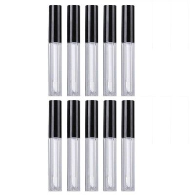 10 Black Cap Plastic PET Lip Gloss Bottles 10ML Balm Container Clear Stopper