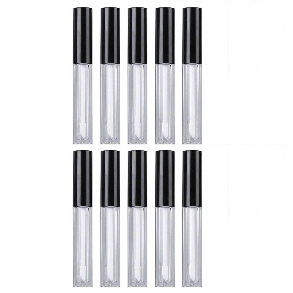 10 Black Cap Plastic PET Lip Gloss Bottles 10ML Balm Container Clear Stopper