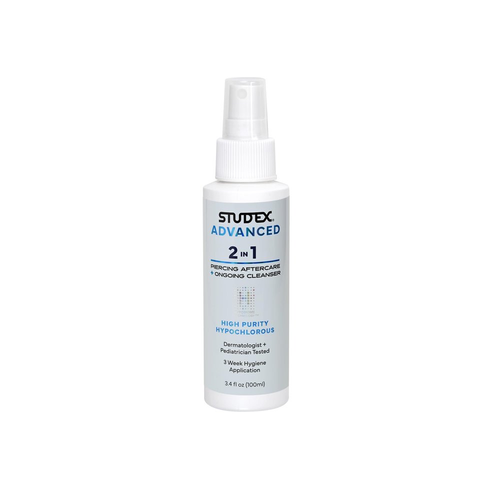 Studex Advanced 2-in-1 Piercing Aftercare & Cleanser  Hypochlorous Spray for Body and Ear Piercing, Hypoallergenic Formula for Sensitive Skin (3.4oz)