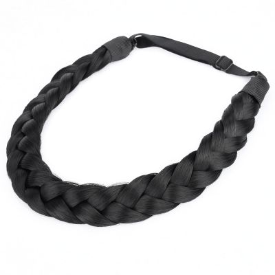BOBIYA 2 Strands Synthetic Hair Braided Headband Classic Chunky Plaited Braids Elastic Stretch Hairpiece for Women Girl (Natural Black)