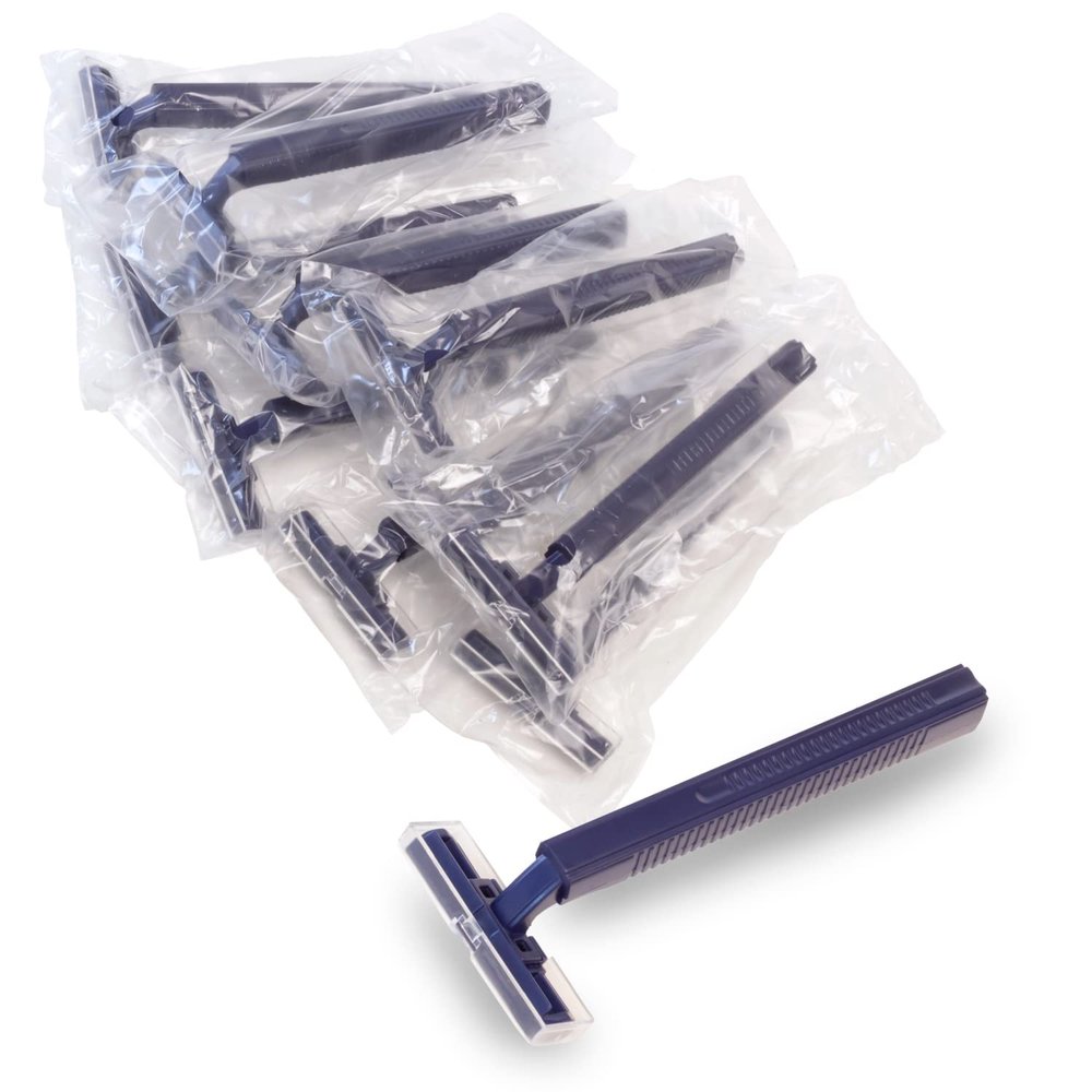 Freshscent (144 Pack) Individually Wrapped Twin Blade Razors with Clear Safety Cap, Disposable, Bulk Packed, Sold by the Case. Unisex.
