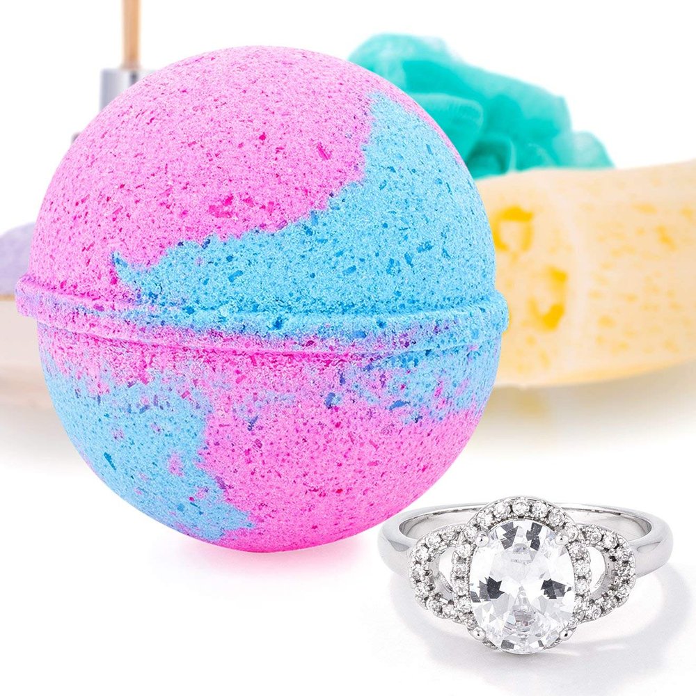 Bauble Bomb's Very Berry Mimosa Jewelry Surprise Deluxe X Large 9 oz Bath Bomb Fizzies Made in USA, Cruelty Free! Ring Size 08