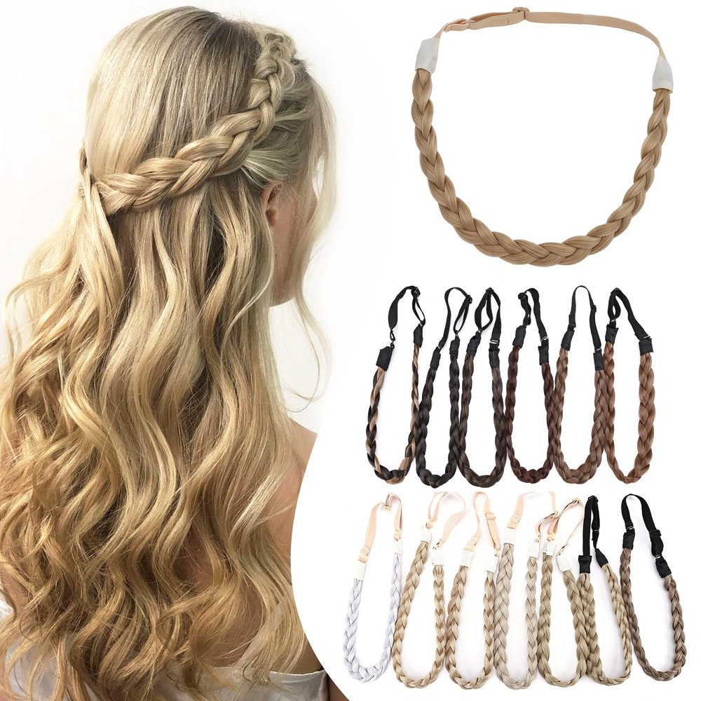 Hairro Braided Hairband Plaited Headband with Synthetic Hair - Elastic Stretch 3 Strands For Women Girls 27g #26/613 Blonde