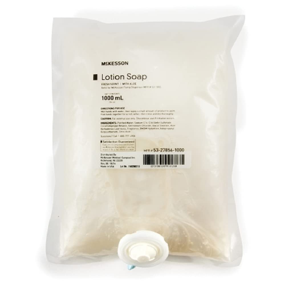 McKesson Pack of 10 Refill Bags of Lotion Soap 1,000 mL Liquid Hand Soap with Aloe for Moisturizing the Skin Neutral PH Fresh Scent Gentle & Effective Enriched with Conditioners