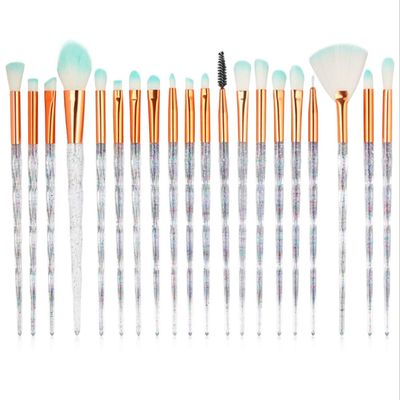 ADAMAI 20pcs Pro Diamond Handle Cosmetic Eye Shadow Eyeliner Eyebrow Eyelash Lip Face Makeup Brush Sets (transparent flash)