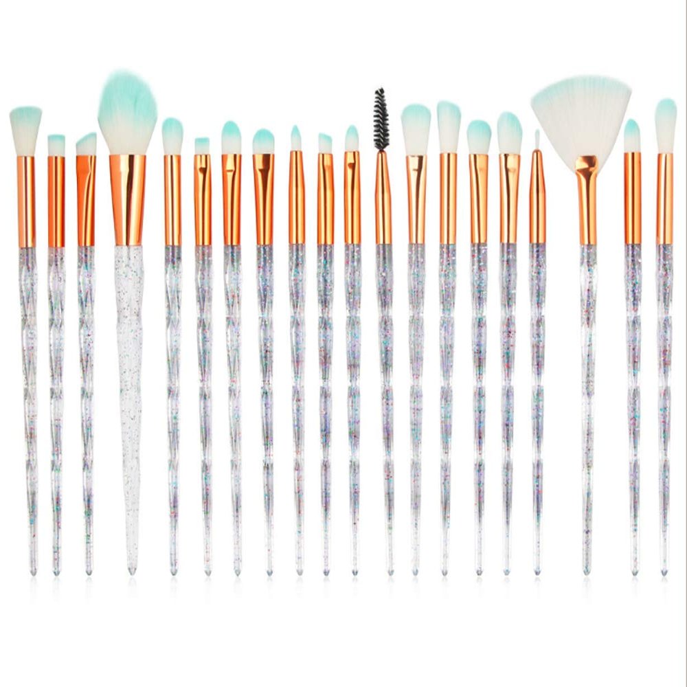 ADAMAI 20pcs Pro Diamond Handle Cosmetic Eye Shadow Eyeliner Eyebrow Eyelash Lip Face Makeup Brush Sets (transparent flash)