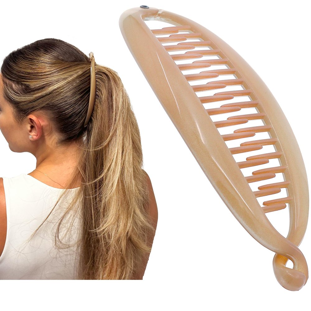 Camila Paris CP2889 French Large Banana Clip Hair Comb, Classic Banana Clips Hair for Thick Hair Ponytail Holder Interlocking Styling Clips for Women Made in France