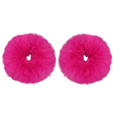 2pcs Pack Furry Faux Rabbit Fur Hair Scrunchies Artificial Fur Hair Bobbles Elastic Hair Band Rope Wristband Ponytail Accessories Hot Pink