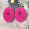 2pcs Pack Furry Faux Rabbit Fur Hair Scrunchies Artificial Fur Hair Bobbles Elastic Hair Band Rope Wristband Ponytail Accessories Hot Pink view 4
