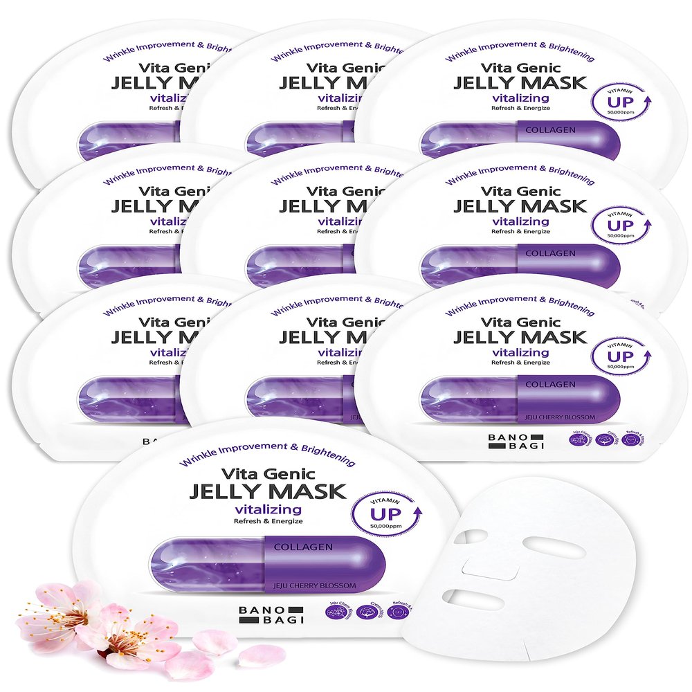 BANOBAGI Vita Genic Jelly Vitalizing Face Masks Beauty w/Essence & 11 Vitamin Complex | Korean Face Mask Skin Care Sheet | Moisturizing Face Mask Facial Care for All Skin Types (1.8 fl oz, 10 Sheets)
