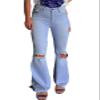 Andongnywell Women Ripped Flare Jeans Destoryed Mid Waist Bell Bottom Denim Pants Butt Lift Push Up Wide Leg Denim Pants (Blue,Medium) view 1