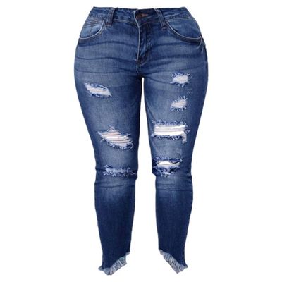 Andongnywell Womens Mid Waist Ripped Jeans Distressed Stretch Skinny Denim Pants Juniors Slim Fit Destroyed Jean (Blue,X-Large)