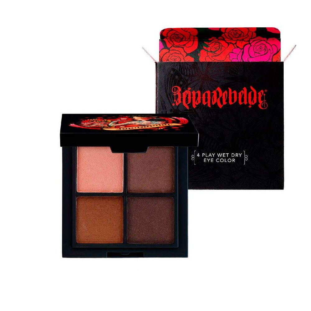 REINA REBELDE Azteca Wet Dry Eyeshadow Palette Eye Makeup, 4 Highly Saturated Pearl Shades/Shimmery Eye-Catching Finish/Vegan, 1 Count