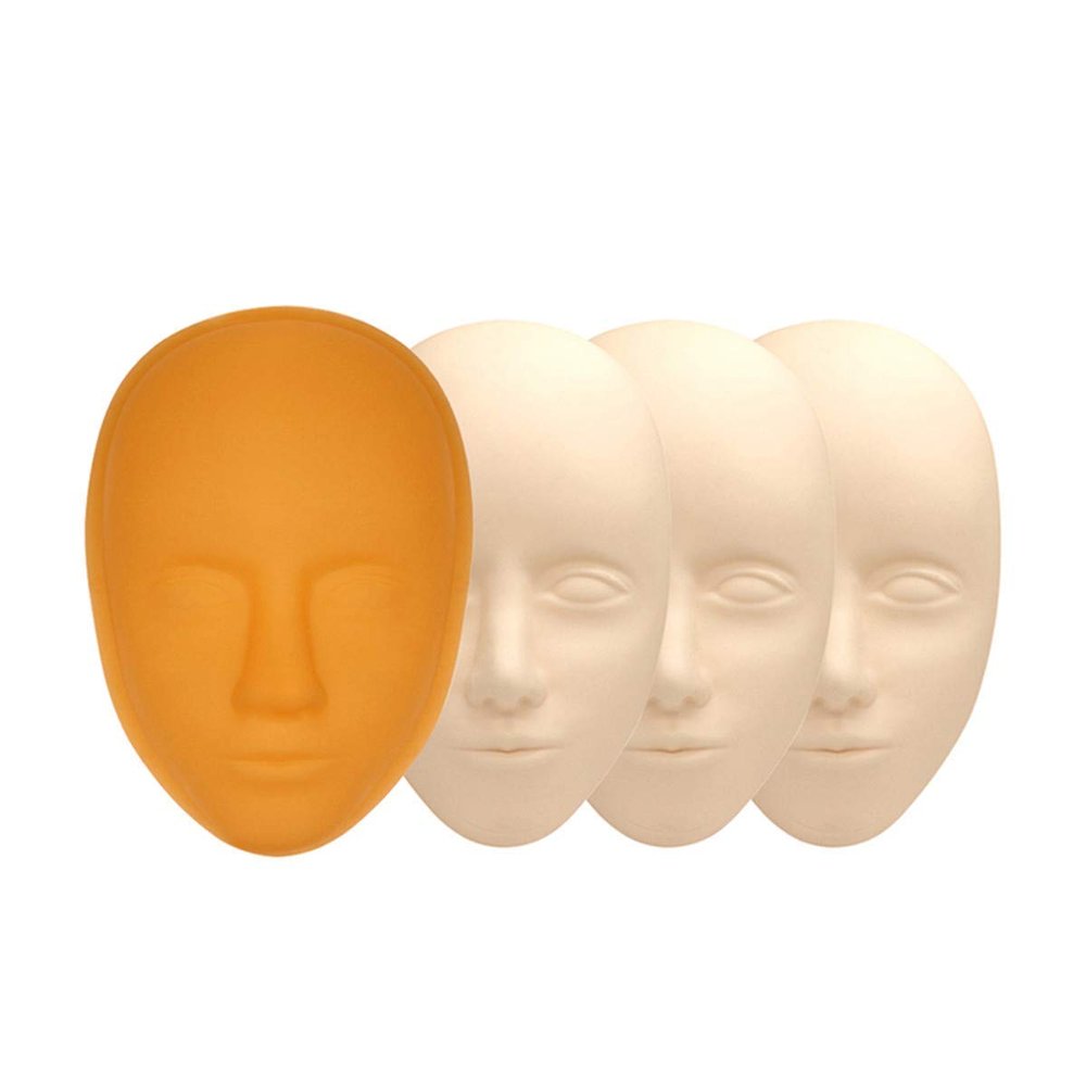 Healthcom 3 Pcs 5D Facial Tattoo Skin Practice Head Silicone Fake Facial Training Skin with 1 Support Base Eyebrow Eyeliner Lips Model Microblading Permanent Makeup for Beginners and Artists