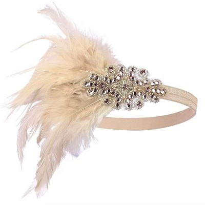 1920s Flapper Accessories for Women, Great Gatsby Headpiece Art Deco Headband 1920 Grsby Hair Accessories Champagne