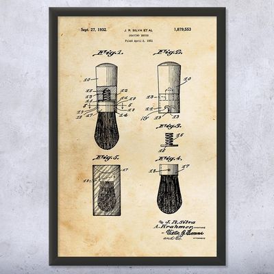 Framed Shaving Brush Print, Barber Shop Art, Barber Gift, Bathroom Decor, Stylist Gift, Salon Wall Art, Shaving Gift Vintage Paper (12x16)