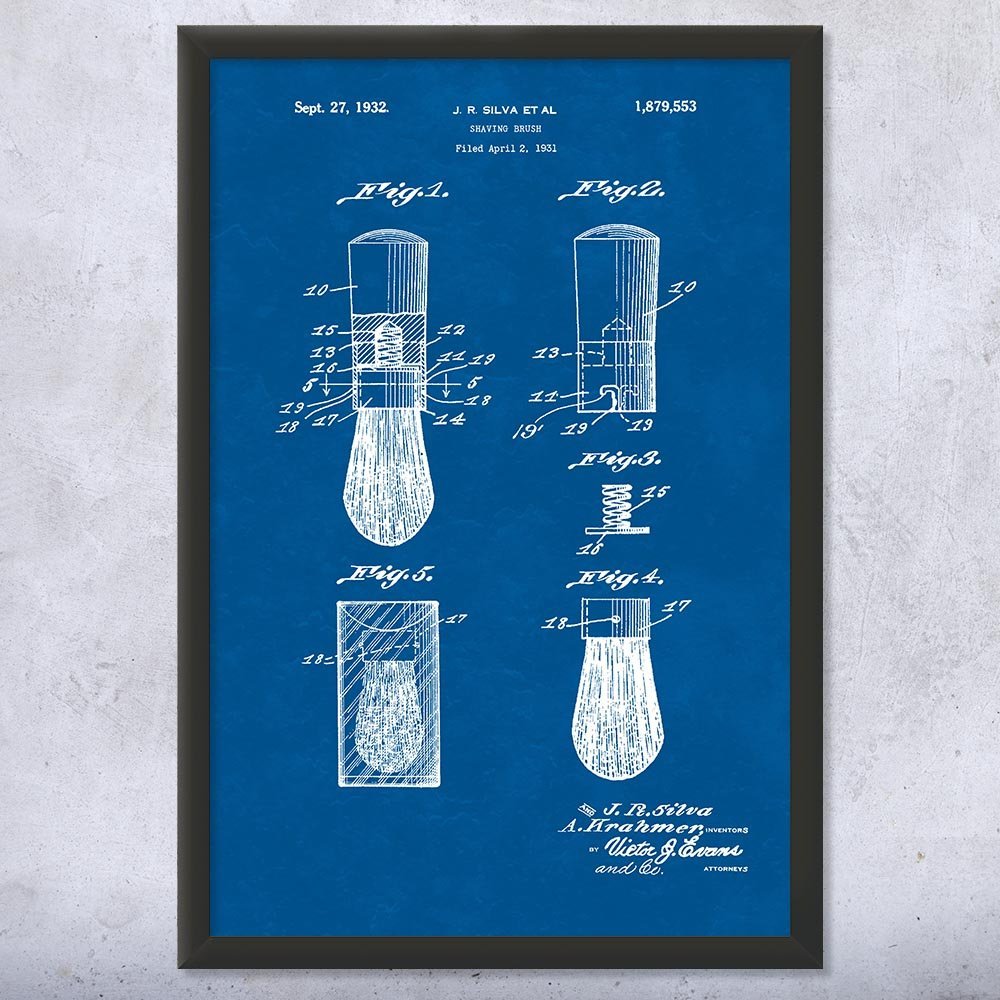 Framed Shaving Brush Print, Barber Shop Art, Barber Gift, Bathroom Decor, Stylist Gift, Salon Wall Art, Shaving Gift Blueprint (8x10)