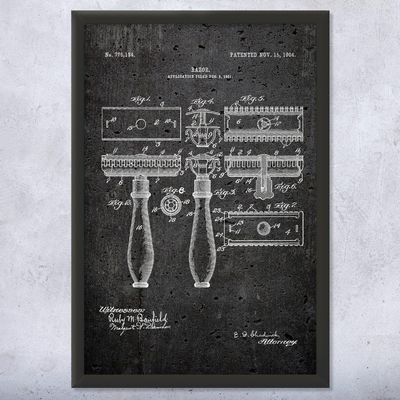 Framed Shaving Razor Print, Bathroom Decor, Shaving Gift, Fashion Wall Art, Barber Gift, Barber Shop Decor, Stylist Gift Dark Concrete (11x14)