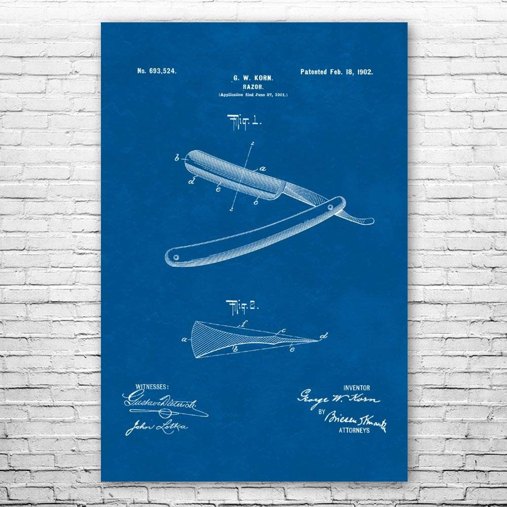 Shaving Straight Razor Poster Print, Barber Shop Decor, Barber Gift, Bathroom Wall Art, Shaving Gift, Fashion Decor Blueprint (8 inch x 10 inch)