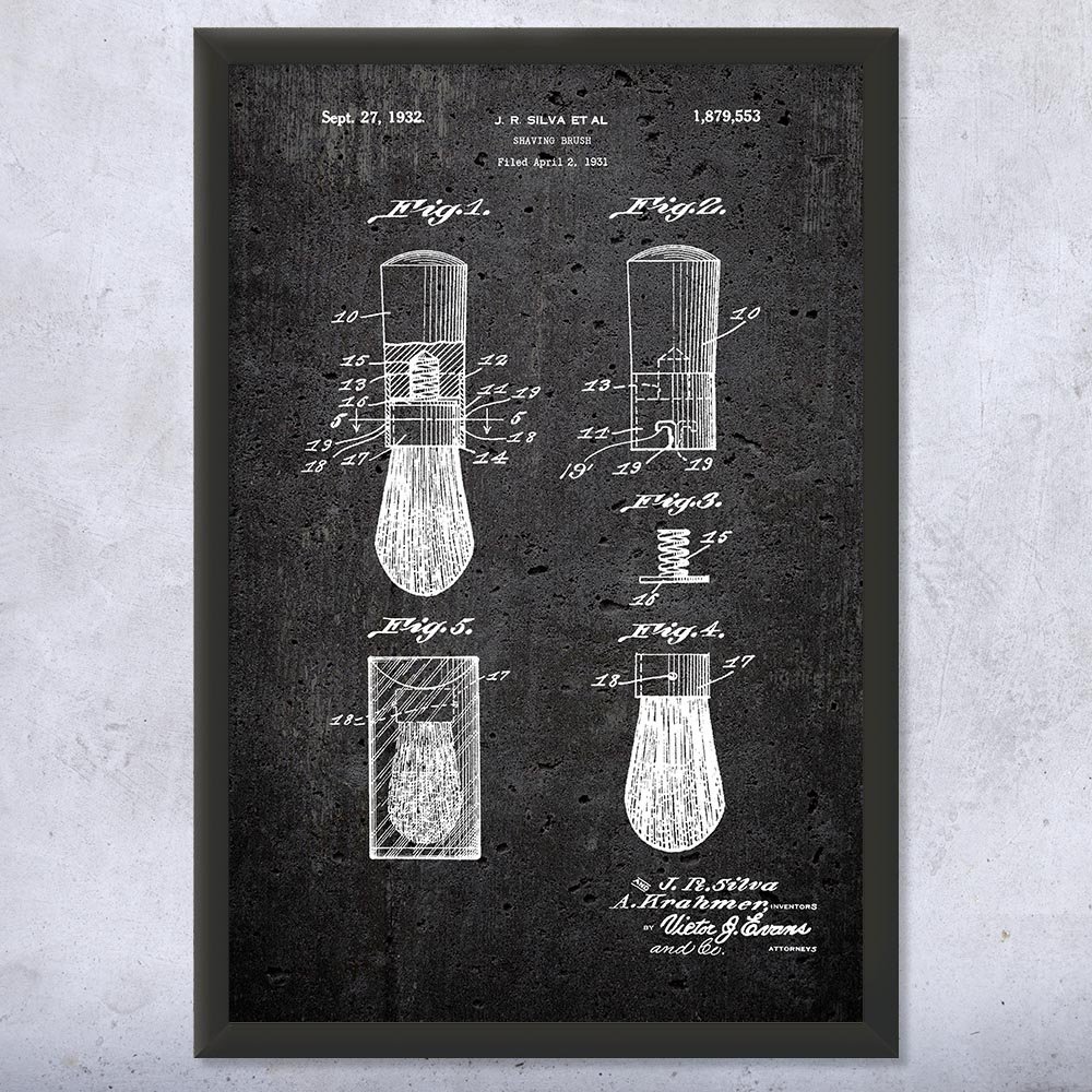 Framed Shaving Brush Print, Barber Shop Art, Barber Gift, Bathroom Decor, Stylist Gift, Salon Wall Art, Shaving Gift Dark Concrete (8x10)