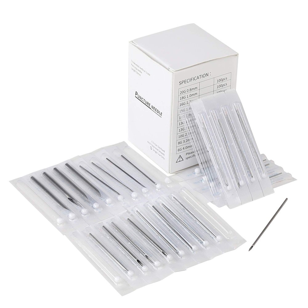100PCS Body Piercing Needles 15G 1.4mm Gauge Sterilized Surgical Steel For Ear Nose Lip Navel Belly Tongue Nipple Eyebrow Labret Piercing Tool Supply